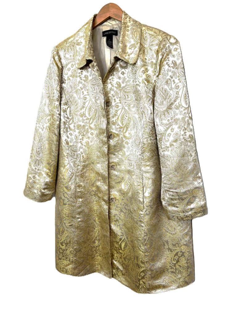 Lane Bryant Ivory Gold Paisley Metallic Brocade Formal Dressy Coat Size 24 — image 2 of 8